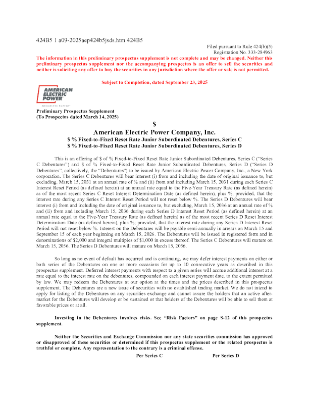 美国电力美股招股说明书(2025-09-23版)