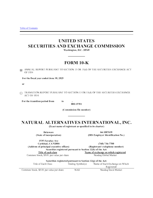 自然替代方案国际有限公司2024年度报告