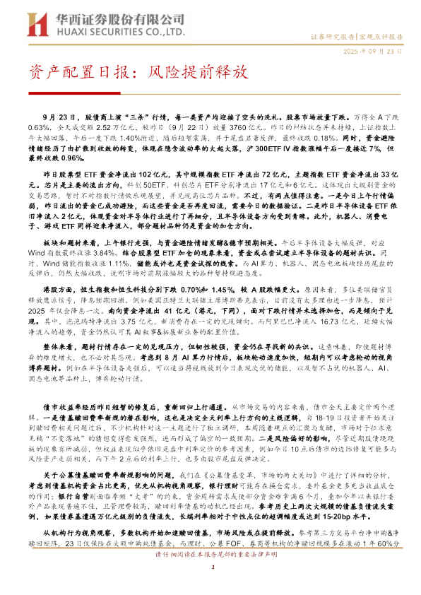 资产配置日报：风险提前释放