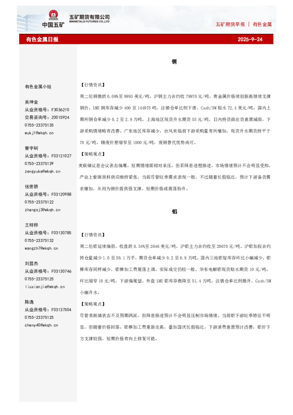 有色金属早报