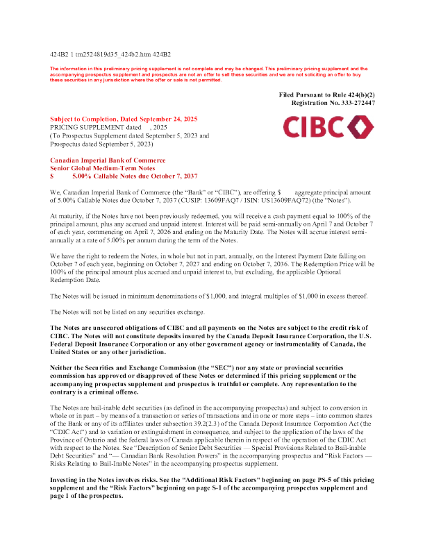 加拿大帝国商业银行美股招股说明书(2025-09-24版)