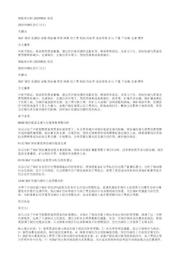 铜板块分析20250924