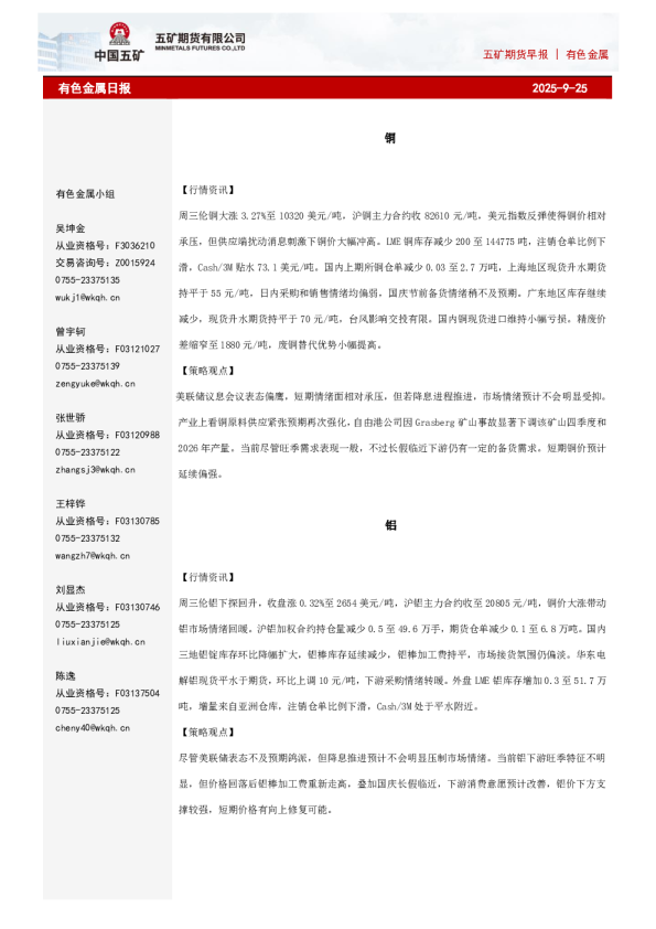 有色金属早报