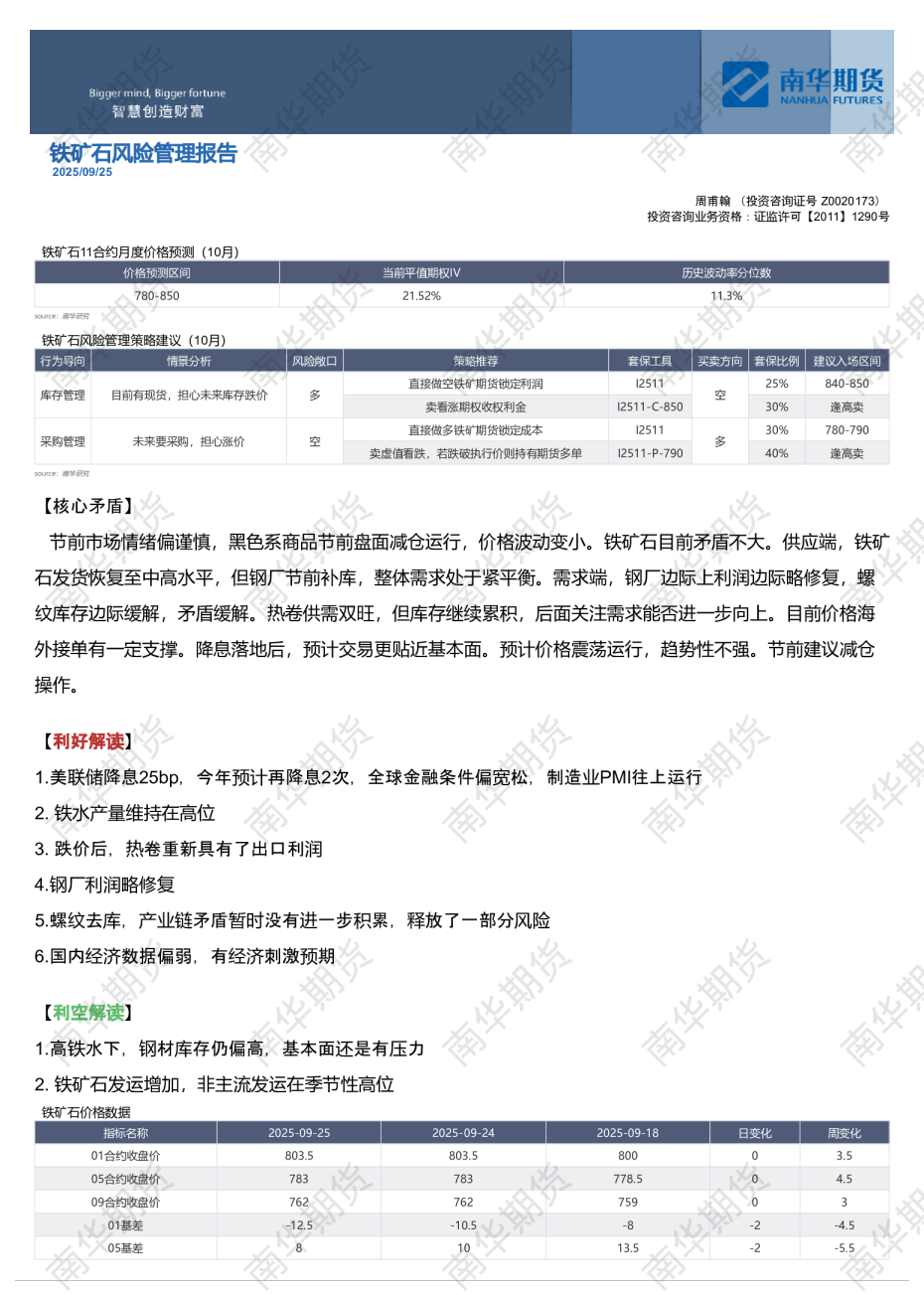 铁矿石风险管理报告