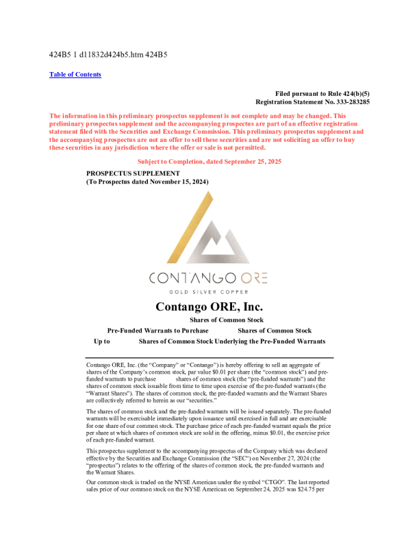 contango ore inc美股招股说明书(2025-09-25版)