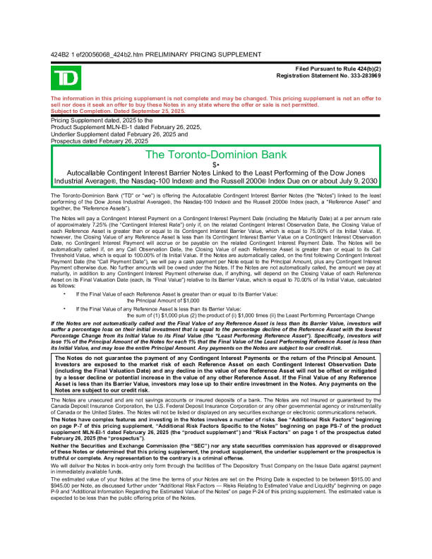 道明银行美股招股说明书(2025-09-25版)