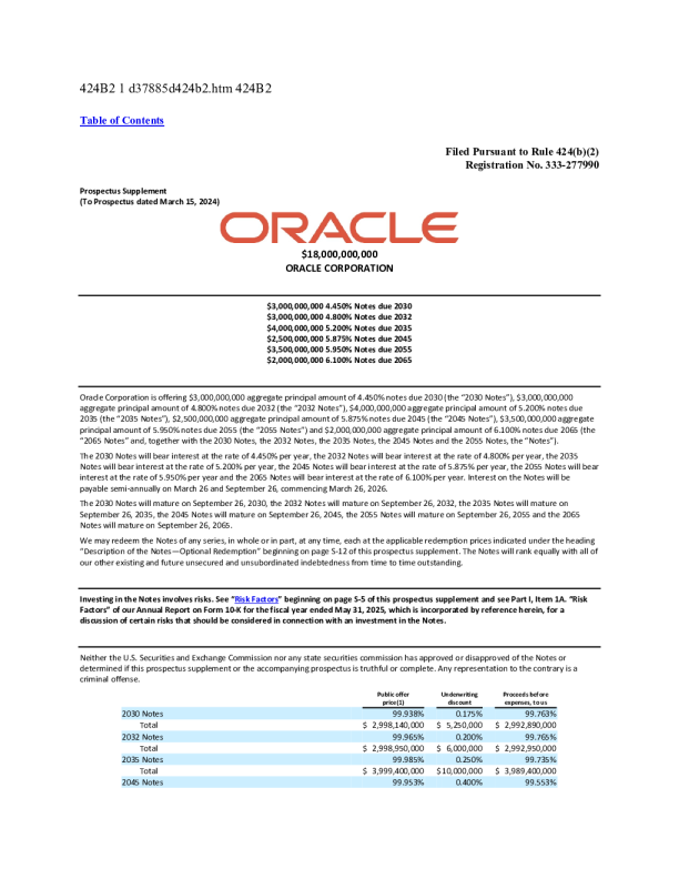 甲骨文美股招股说明书(2025-09-25版)