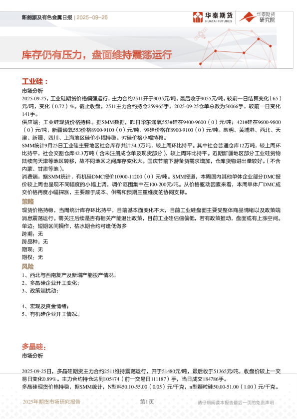 新能源及有色金属日报：库存仍有压力，盘面维持震荡运行