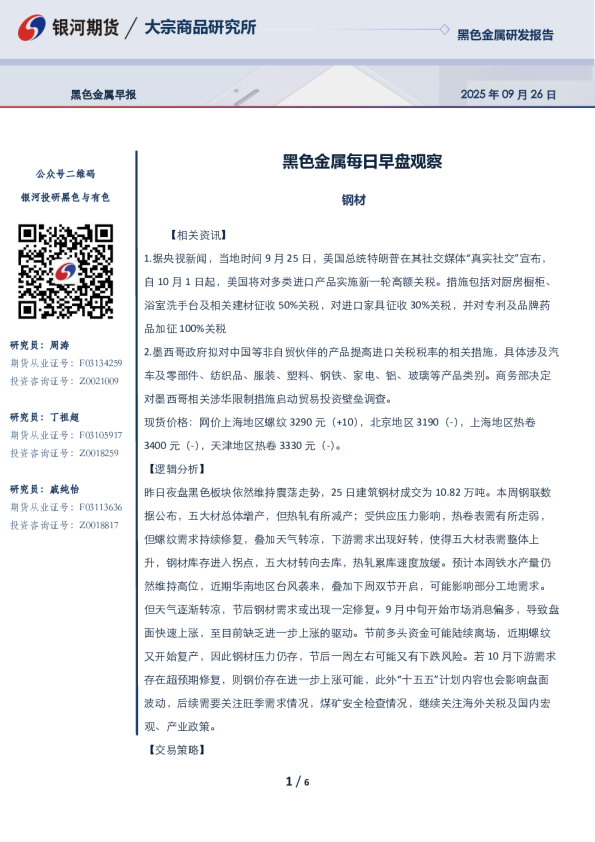 黑色金属每日早盘观察