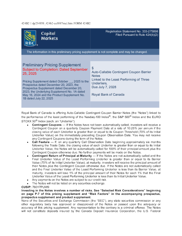 加拿大皇家银行美股招股说明书(2025-09-26版)