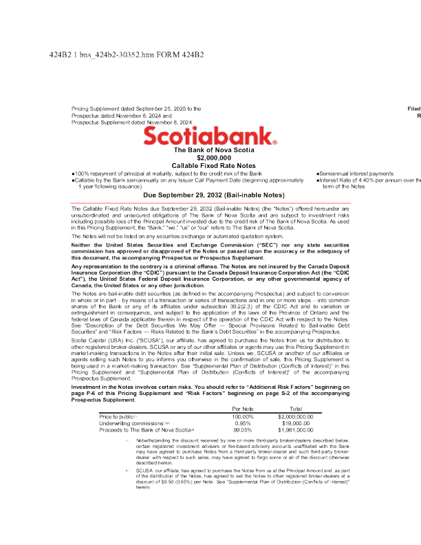 加拿大丰业银行美股招股说明书(2025-09-26版)