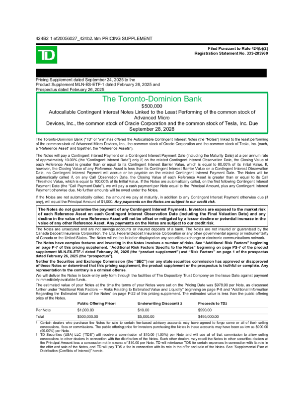 道明银行美股招股说明书(2025-09-26版)