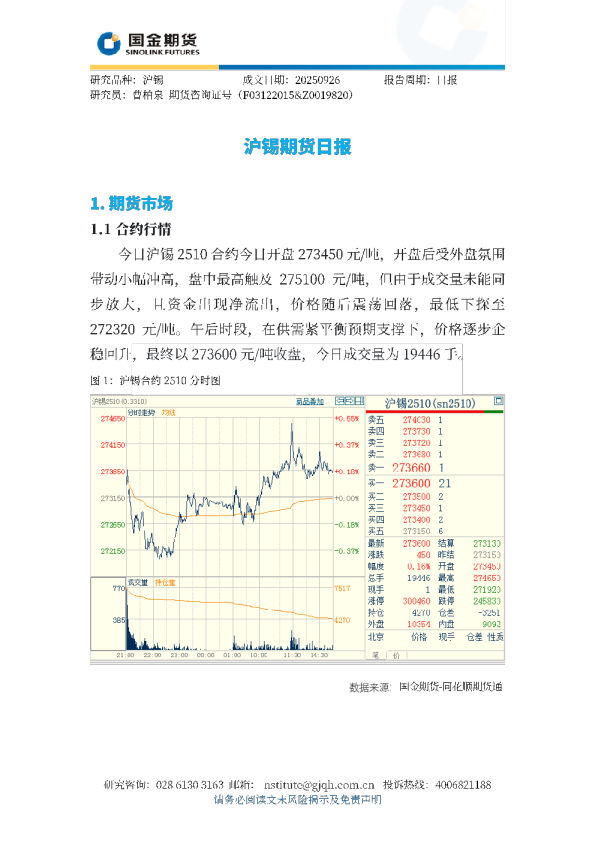 沪锡期货日报