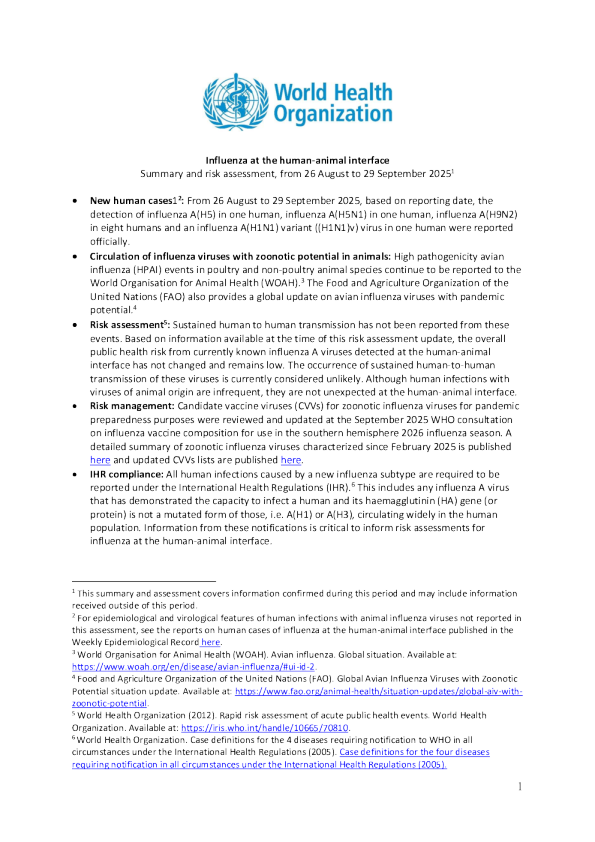 2025年9月29日，人-动物界面流感总结与评估