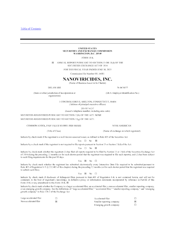 NanoViricides Inc 2024年度报告