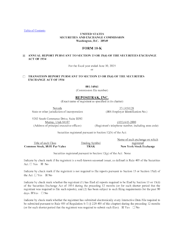 ReposiTrak 2024年度报告