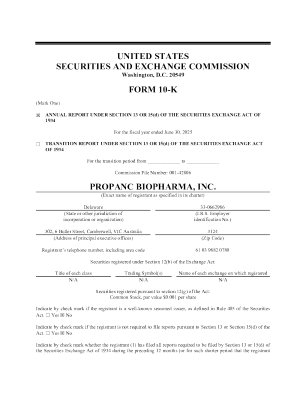 Propanc Biopharma Inc 2024年度报告