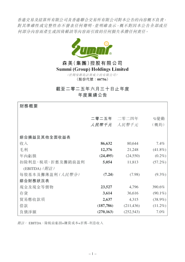 森美控股:截至二零二五年六月三十日止年度年度业绩公告