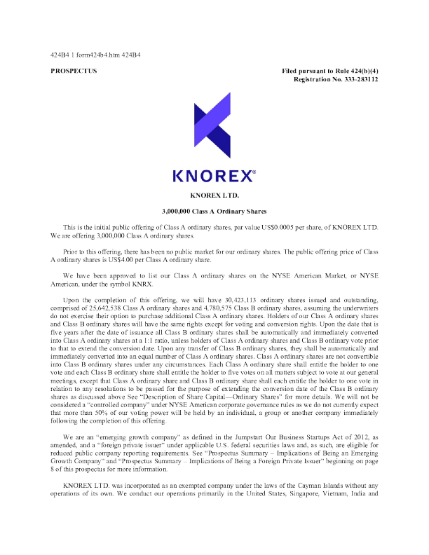Knorex Ltd-A美股招股说明书(2025-09-30版)