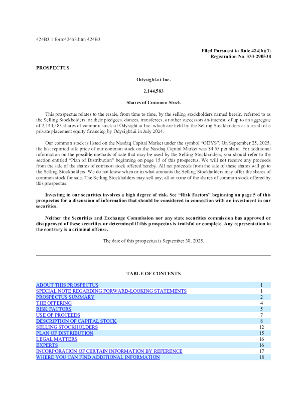 Odysight.ai Inc美股招股说明书(2025-09-30版)