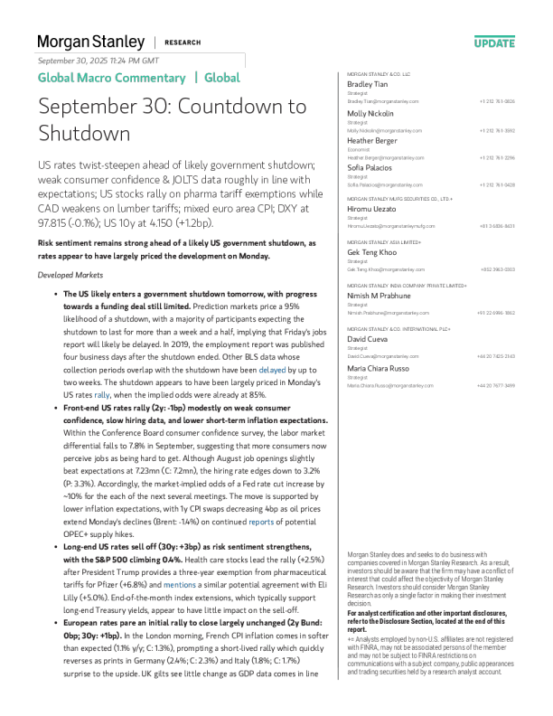 全球宏观评论：9月30日：政府停摆倒计时