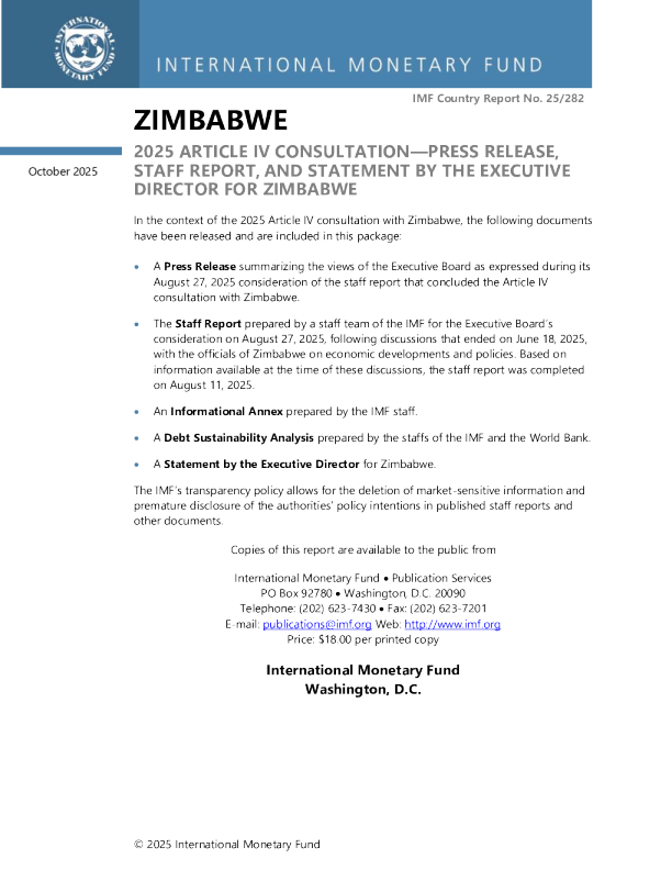 津巴布韦：2025年第四条磋商新闻稿；员工报告；津巴布韦执行主任的发言