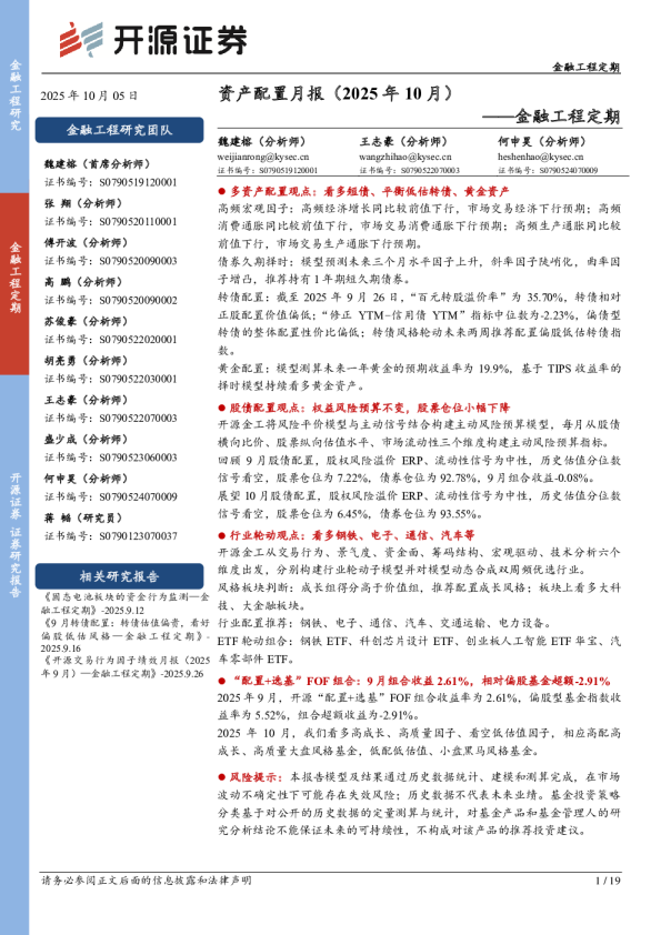 资产配置月报（2025年10月）