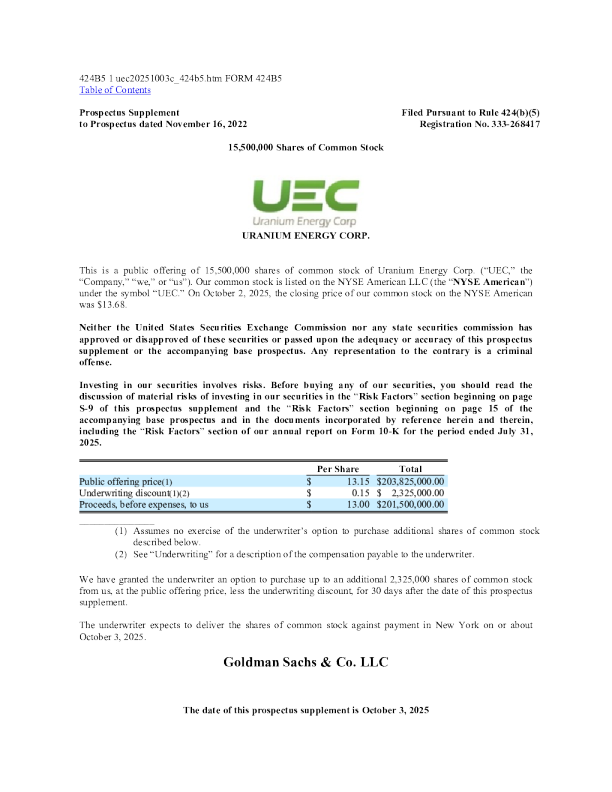 Uranium Energy Corp美股招股说明书(2025-10-06版)