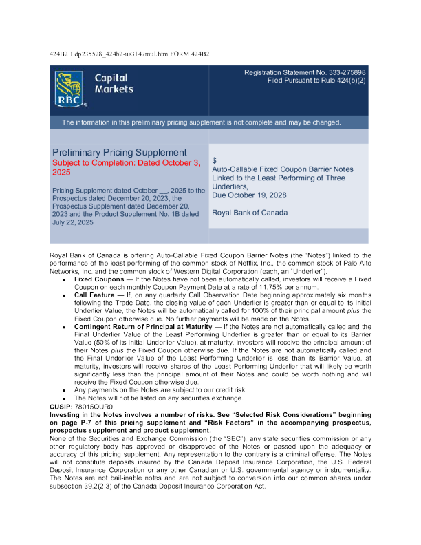 加拿大皇家银行美股招股说明书(2025-10-06版)