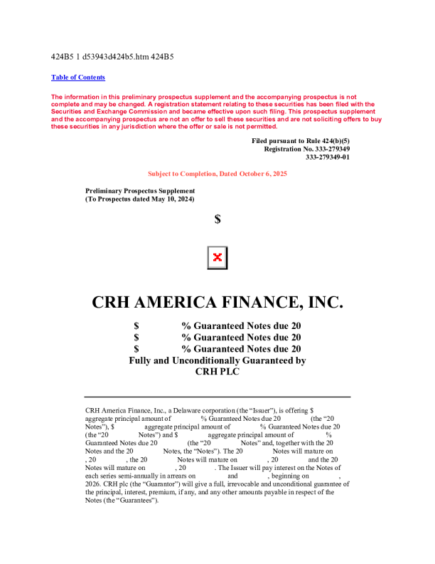 CRH水泥美股招股说明书(2025-10-06版)
