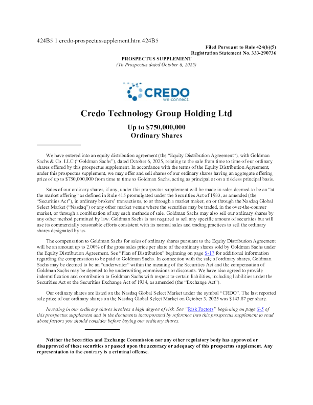 Credo Technology Group Holding Ltd美股招股说明书(2025-10-06版)