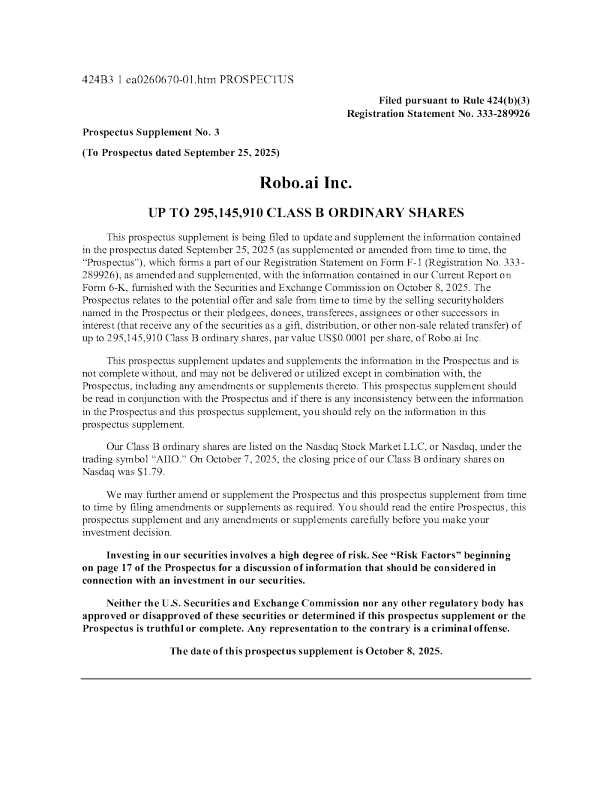 robо.ai inc-b美股招股说明书(2025-10-08版)
