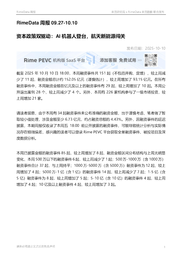 RimeData周报：资本政策双驱动：AI机器人登台，航天新能源闯关