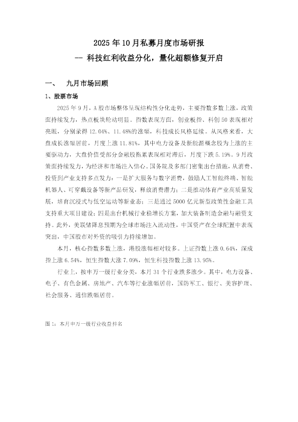 2025年10月私募月度市场研报