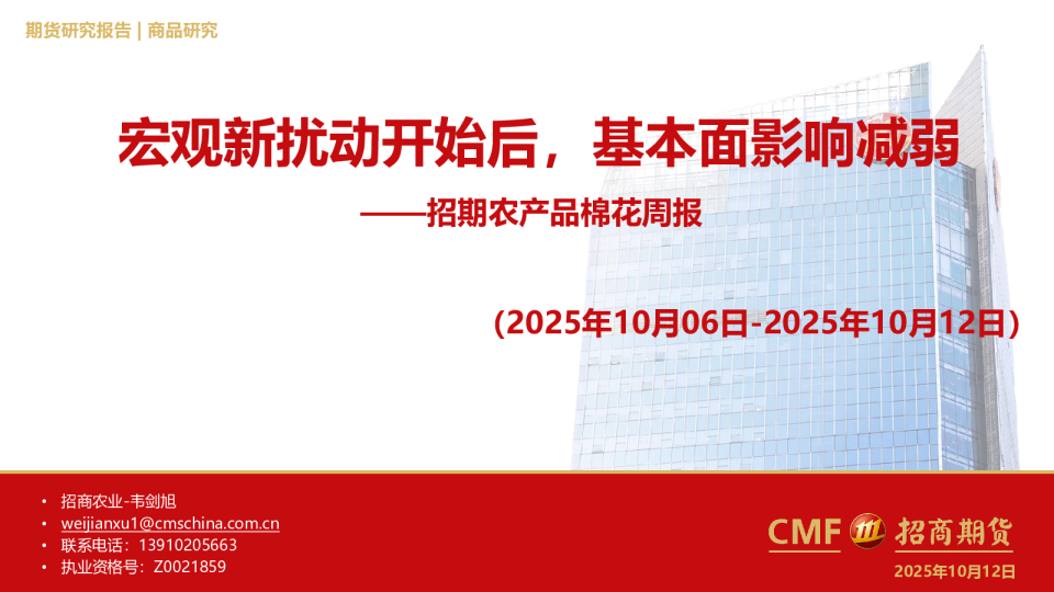 招期农产品棉花周报：宏观新扰动开始后，基本面影响减弱