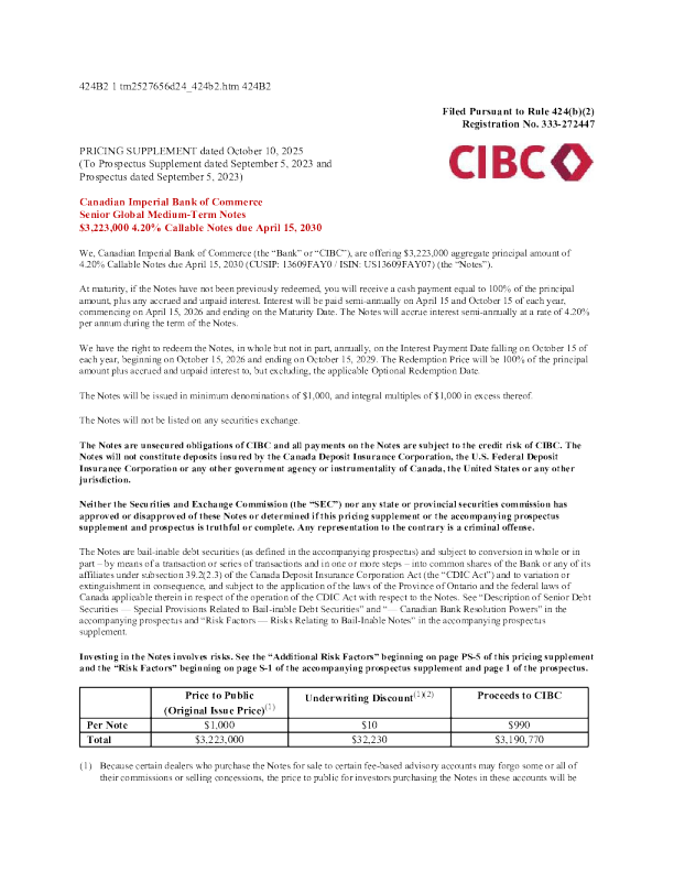 加拿大帝国商业银行美股招股说明书(2025-10-14版)