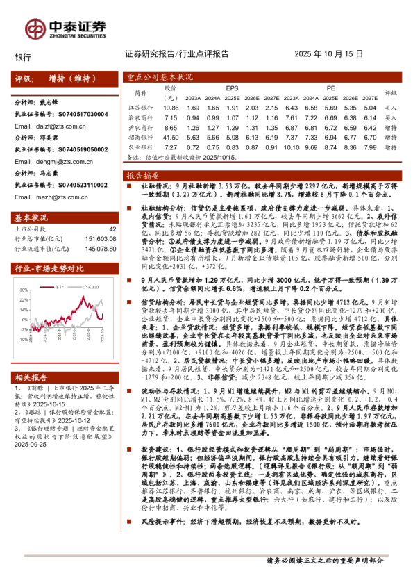 银行业角度看9月社融：M1增速提升，预计季末理财资金回流