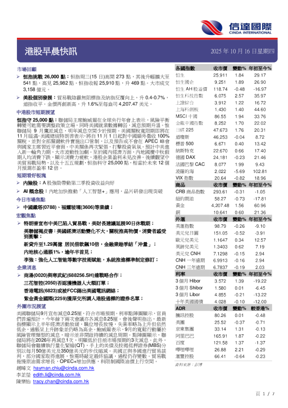 信达国际控股港股晨报
