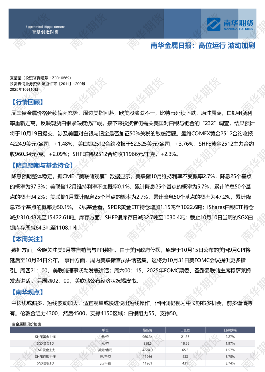 南华金属日报：高位运行 波动加剧