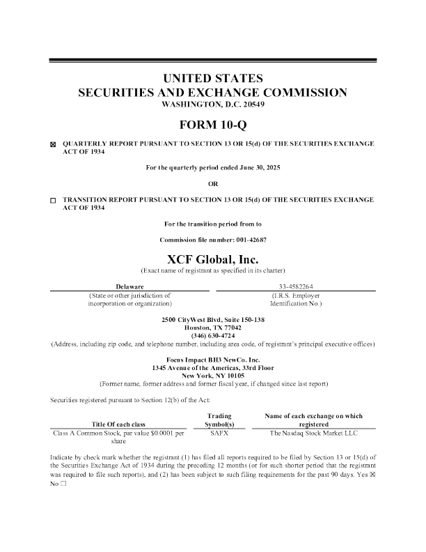 XCF Global Inc-A 2025年季度报告