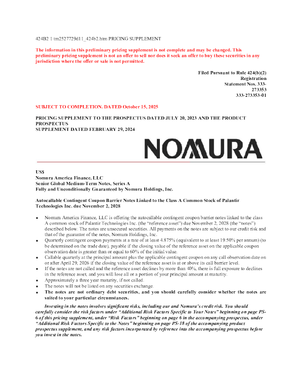 野村控股美股招股说明书(2025-10-16版)