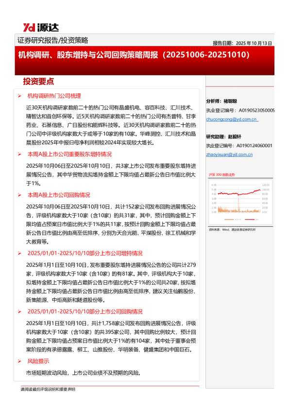 机构调研、股东增持与公司回购策略周报