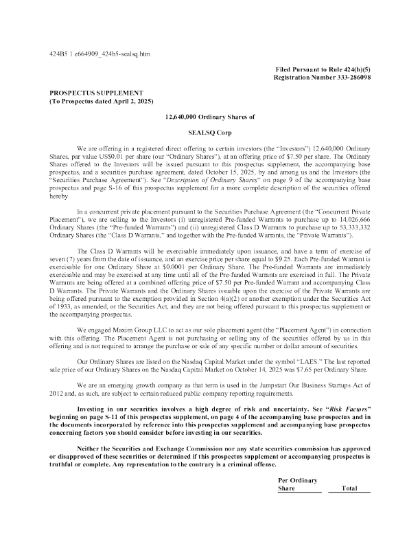 SEALSQ Corp美股招股说明书(2025-10-16版)