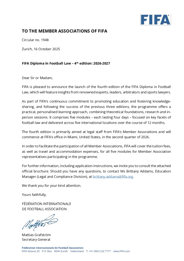通告1948_FIFA足球法文凭-第4版：2026-2027