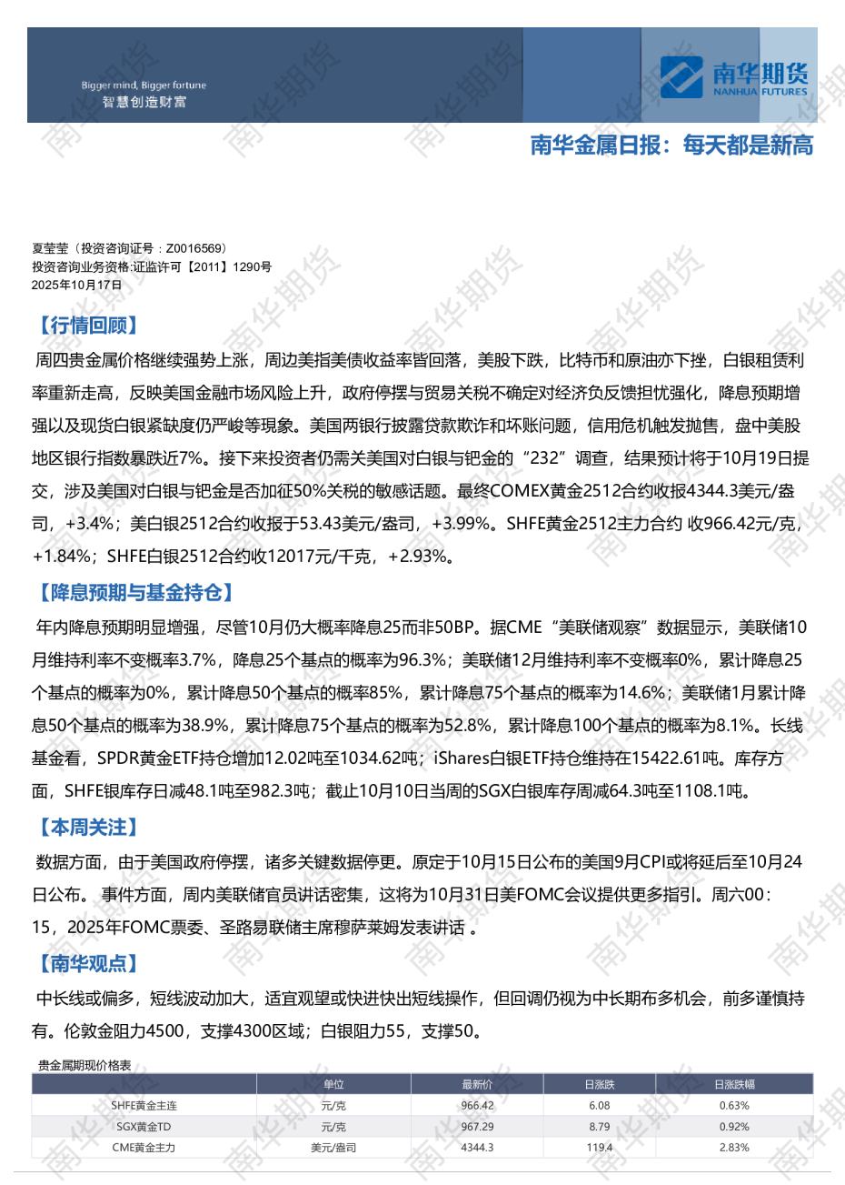 南华金属日报：每天都是新高