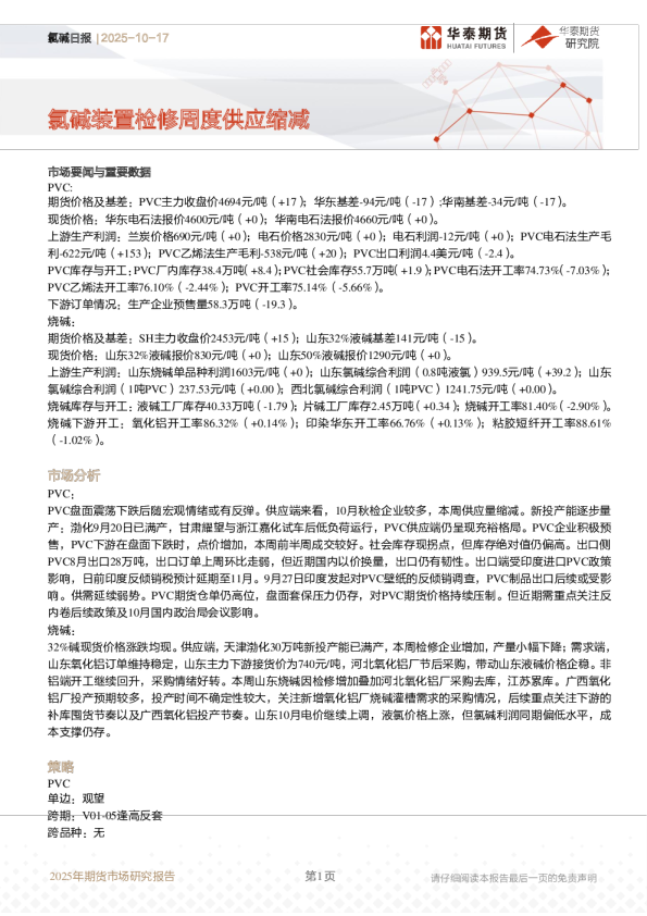 氯碱日报：氯碱装置检修周度供应缩减