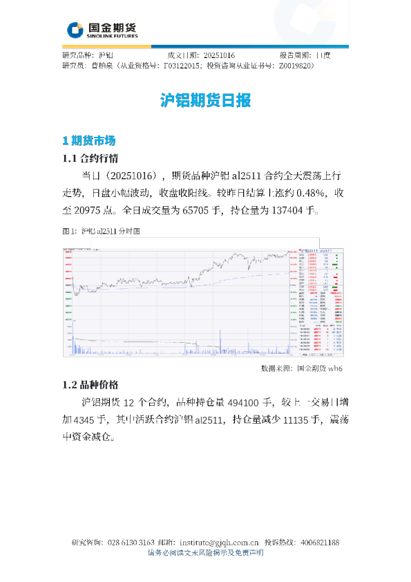 沪铝期货日报