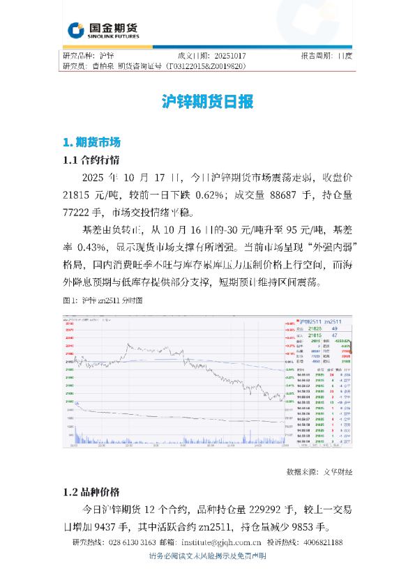 沪锌期货日报