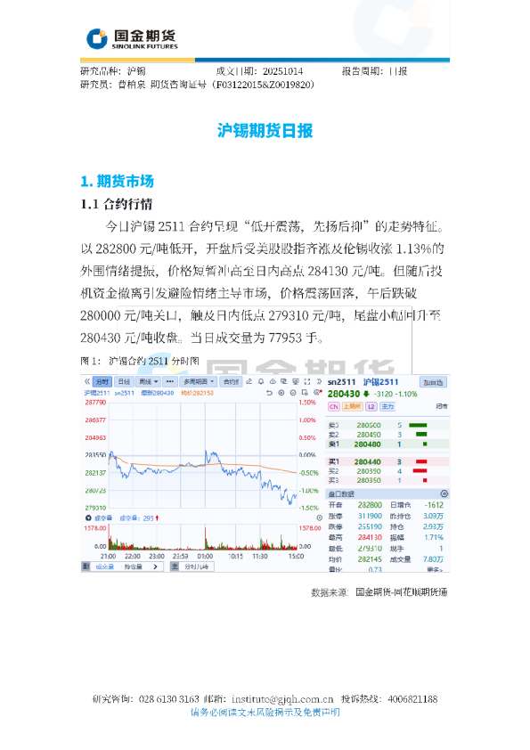 沪锡期货日报