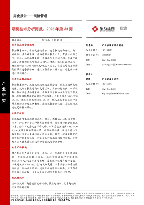 期货技术分析周报：2025年第43周